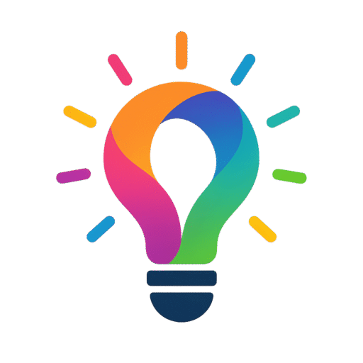 Ícone colorido em forma de lâmpada com elementos abstratos representando criatividade e inovação para um negócio criativo