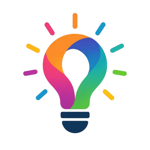 Logo criativa em formato de lâmpada colorida Ícone colorido em forma de lâmpada com elementos abstratos representando criatividade e inovação para um negócio criativo